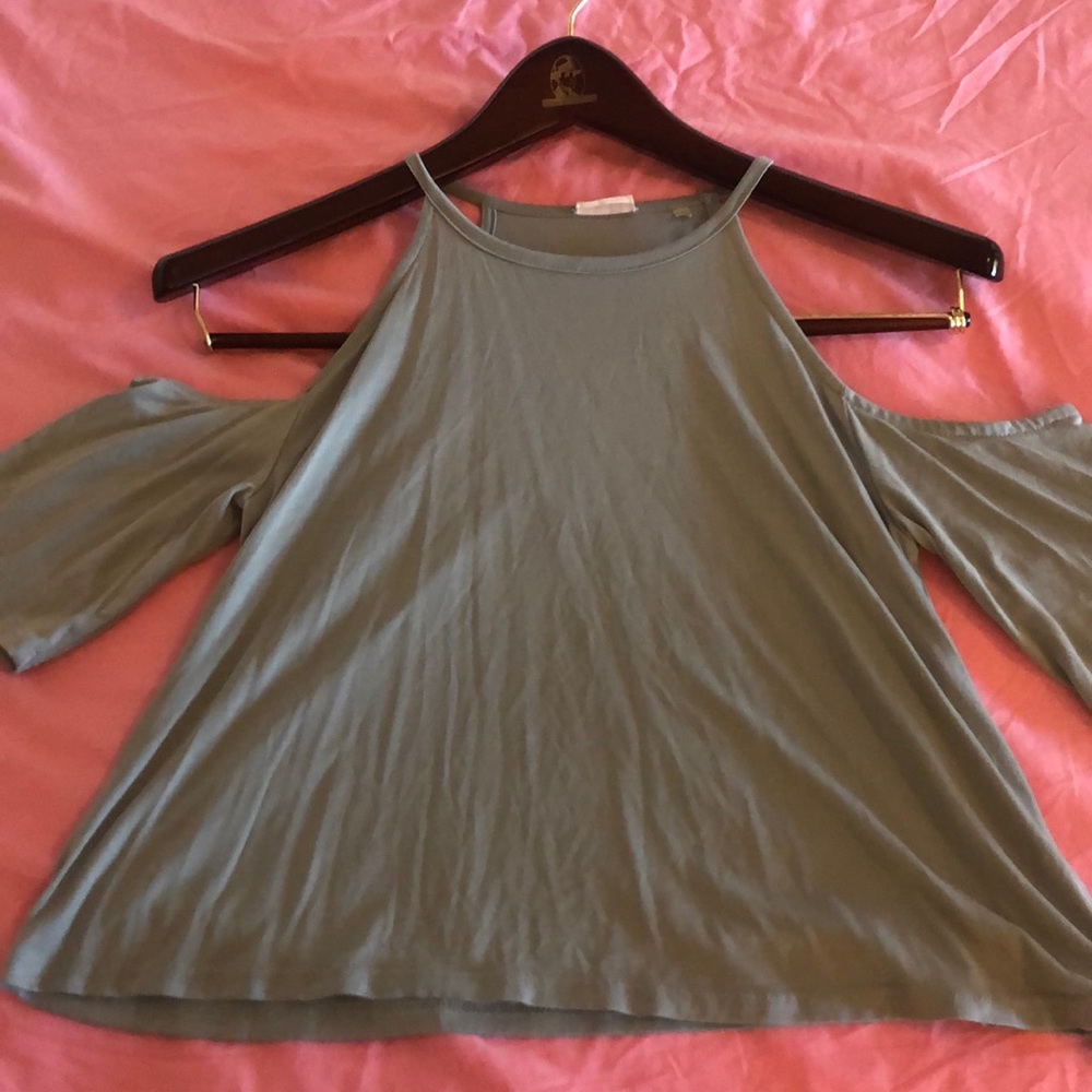 small green/gray cold shoulder shirt (new)